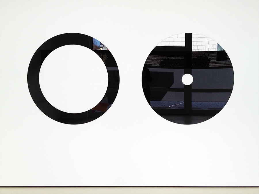 Reflective Editor: Two x 2 round holes, square pitch, 2008. 108 cm Dia. x 0.5 cm [81 cm Dia. centre hole], 108 Dia. x 0.5 cm [135 cm Dia. centre hole]